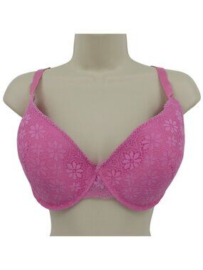 Juicy Couture 40D Bra Pink Floral Flower Lace Underwire Lined Padded Plus Size
